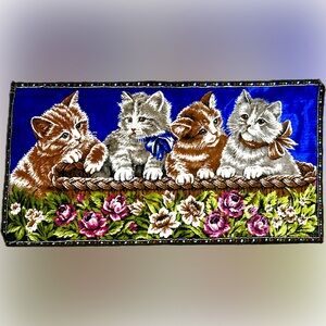 Vintage Kittens Cats Wall Tapestry Rug Made In Lebanon 38” X 20”